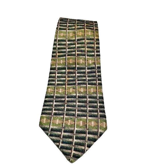 VTG 80s Jay Jacobs Men's Olive Green & Black Patterned 100% All Silk Made in USA - Picture 3 of 4